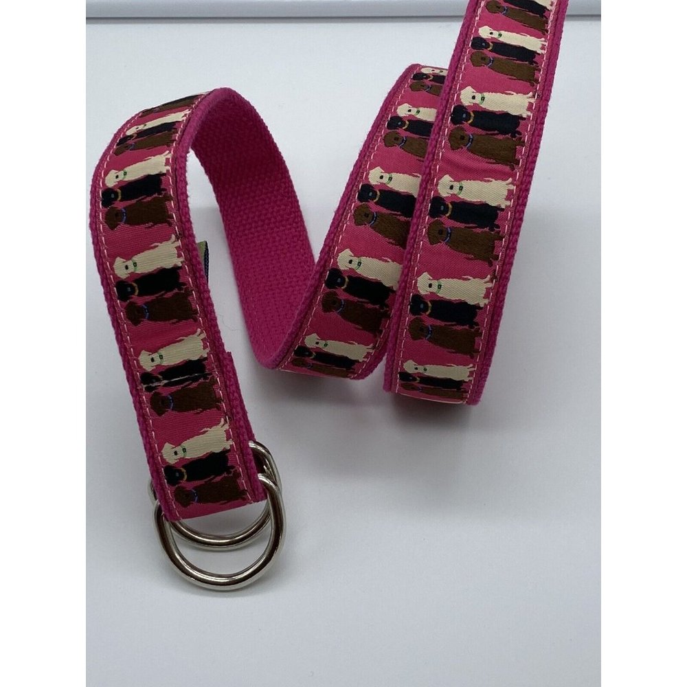 The Belted Cow Pink w/ Dogs Women's Canvas D Ring Belt Size XS